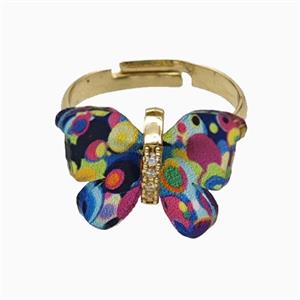 Multicolor Resin Butterfly Rings Adjustable Gold Plated, approx 15-18mm, 18mm dia [FD26137]
