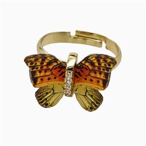 Orange Resin Butterfly Rings Adjustable Gold Plated, approx 15-18mm, 18mm dia [FD26139]