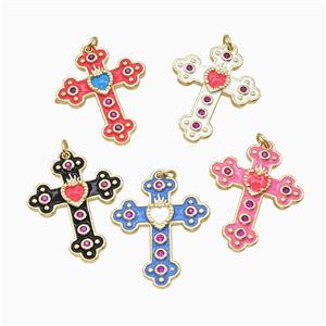 Copper Cross Pendant Pave Zirconia Enamel Gold Plated Mixed, approx 25-32mm [FD26214]