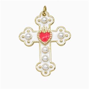 Copper Cross Pendant Pave Resin White Enamel Gold Plated, approx 25-32mm [FD26215]