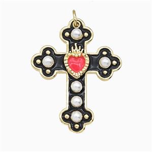 Copper Cross Pendant Pave Resin Black Enamel Gold Plated, approx 25-32mm [FD26216]