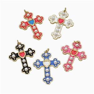 Copper Cross Pendant Pave Resin Enamel Gold Plated Mixed, approx 25-32mm [FD26220]