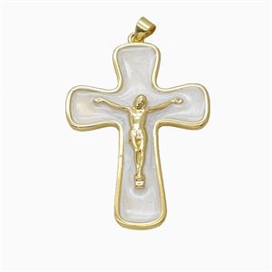 Copper Crucifix Cross Pendant White Enamel Gold Plated, approx 31-44mm [FD26221]