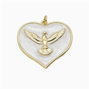 Copper Heart Eagle Pendant White Enamel Gold Plated, approx 30mm [FD26228]