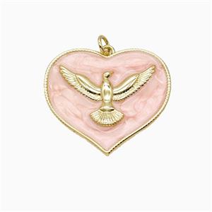 Copper Heart Eagle Pendant Pink Enamel Gold Plated, approx 30mm [FD26229]