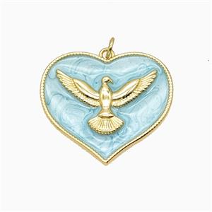 Copper Heart Eagle Pendant Teal Enamel Gold Plated, approx 30mm [FD26230]
