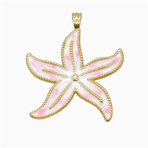 Copper Starfish Pendant Pink Enamel Gold Plated, approx 35mm [FD26234]