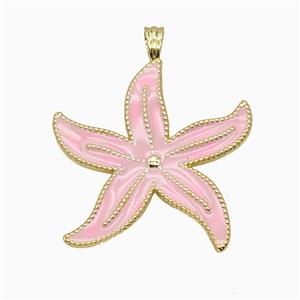 Copper Starfish Pendant WPink hite Enamel Gold Plated, approx 35mm [FD26235]