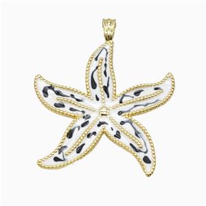 Copper Starfish Pendant White Black Enamel Gold Plated, approx 35mm [FD26236]