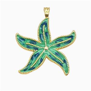 Copper Starfish Pendant Green Enamel Gold Plated, approx 35mm [FD26237]