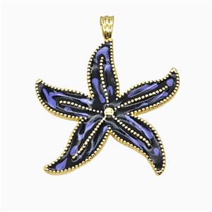 Copper Starfish Pendant Black Lavender Enamel Gold Plated, approx 35mm [FD26238]