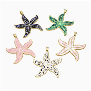 Copper Starfish Pendant Enamel Gold Plated Mixed, approx 35mm [FD26239]