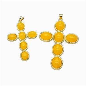 Copper Cross PEndant Pave Golden Catseye Glass Gold Plated, approx 37-53mm [FD26242-L]