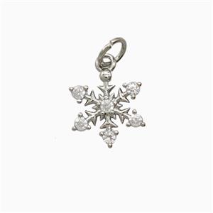 Christmas Snowflake Charms Copper Pendant Pave Zirconia Platinum Plated, approx 12mm [FD26261]