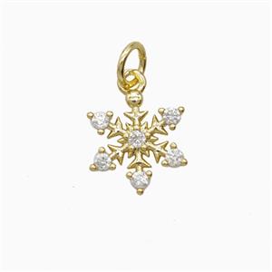 Christmas Snowflake Charms Copper Pendant Pave Zirconia Gold Plated, approx 12mm [FD26262]