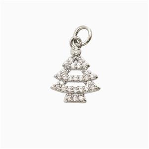 Christmas Tree Charms Copper Pendant Pave Zirconia Platinum Plated, approx 11-13mm [FD26265]