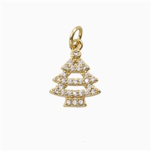 Christmas Tree Charms Copper Pendant Pave Zirconia Gold Plated, approx 11-13mm [FD26266]