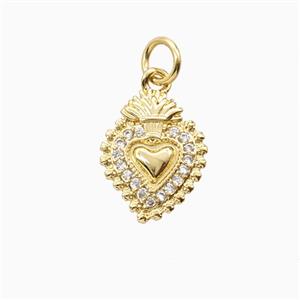 Copper Sacred Heart Pendant Pave Zirconia Gold Plated, approx 11-14mm [FD26268]