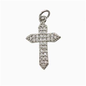 Copper Cross Pendant Pave Zirconia Platinum Plated, approx 13-18mm [FD26270]