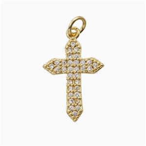 Copper Cross Pendant Pave Zirconia Gold Plated, approx 13-18mm [FD26271]