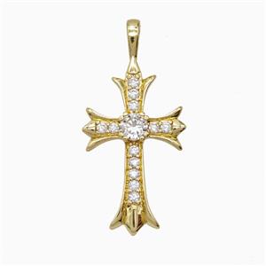 Copper Cross Pendant Pave Zirconia Gold Plated, approx 17-35mm [FD26273]