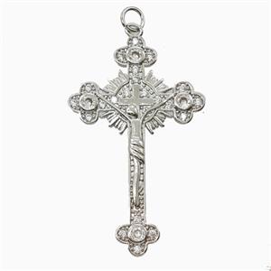 Copper Crucifix Cross Pendant Pave Zirconia Platinum Plated, approx 25-40mm [FD26274]