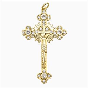 Copper Crucifix Cross Pendant Pave Zirconia Gold Plated, approx 25-40mm [FD26275]