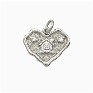 Copper Heart Pendant Pave Zirconia Platinum Plated, approx 13-15mm [FD26278]
