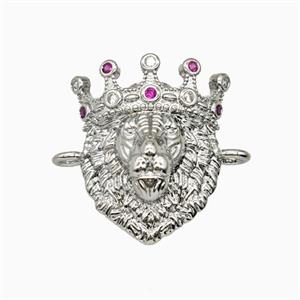 Copper King Crown Lion Head Connector Pave Zirconia Platinum Plated, approx 16-20mm [FD26280]