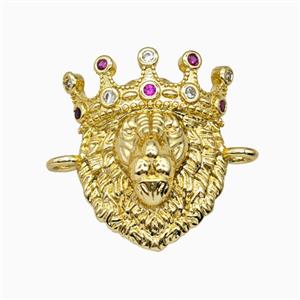 Copper King Crown Lion Head Connector Pave Zirconia Gold Plated, approx 16-20mm [FD26281]