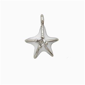 Copper Starfish Pendant White Enamel Platinum Plated, approx 10mm [FD26292]