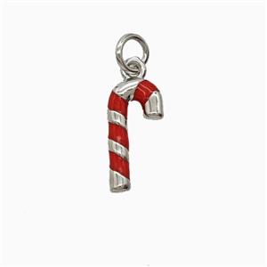 Christmas Candy Cane Charms Copper Pendant Red Enamel Platinum Plated, approx 7-14mm [FD26296]