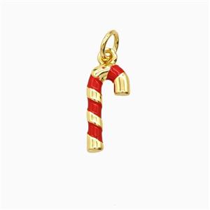 Christmas Candy Cane Charms Copper Pendant Red Enamel Gold Plated, approx 7-14mm [FD26297]