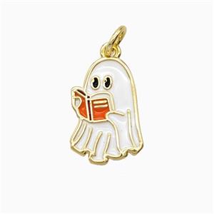 Halloween Ghost Charms Copper Pendant White Enamel Gold Plated, approx 11-16mm [FD26300]