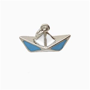 Paper Boat Charms Copper Pendant Blue Enamel Platinum Plated, approx 8-16.5mm [FD26301]