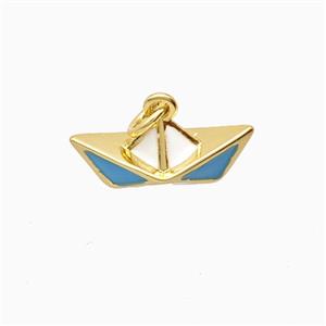 Paper Boat Charms Copper Pendant Blue Enamel Gold Plated, approx 8-16.5mm [FD26302]
