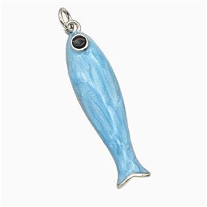 Copper Fish Pendant Blue Enamel Platinum Plated, approx 9-31mm [FD26311]