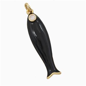 Copper Fish Pendant Black Enamel Gold Plated, approx 9-31mm [FD26315]