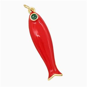 Copper Fish Pendant Red Enamel Gold Plated, approx 9-31mm [FD26317]