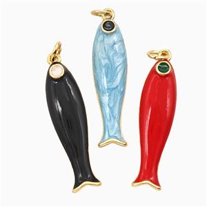 Copper Fish Pendant Enamel Gold Plated Mixed, approx 9-31mm [FD26318]