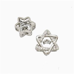 Copper David Star Beads Pave Zirconia Platinum Plated, approx 12mm [FD26356]