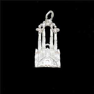 Barcelona Cathedral Charms Copper Pendant Pave Zirconia Shiny Silver, approx 10-18mm [FD26368]