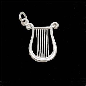 Lyret Harp Charms Copper Pendant Pave Zirconia Shiny Silver, approx 14-16mm [FD26370]