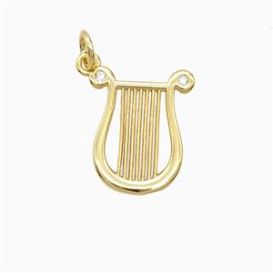 Lyret Harp Charms Copper Pendant Pave Zirconia Gold Plated, approx 14-16mm [FD26371]