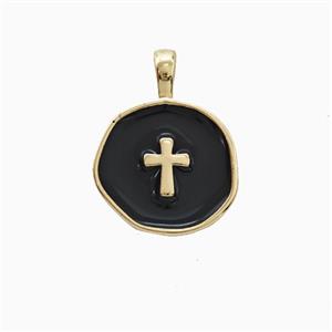 Copper Cross Pendant Black Enamel Gold Plated, approx 14mm [FD26406]