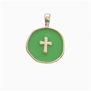 Copper Cross Pendant Green Enamel Gold Plated, approx 14mm [FD26408]