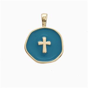 Copper Cross Pendant Blue Enamel Gold Plated, approx 14mm [FD26409]