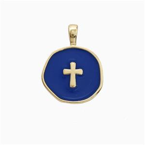 Copper Cross Pendant Lapisblue Enamel Gold Plated, approx 14mm [FD26410]