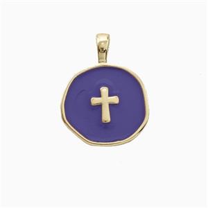 Copper Cross Pendant Purple Enamel Gold Plated, approx 14mm [FD26411]