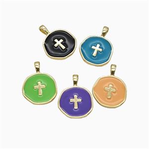 Copper Cross Pendant Enamel Gold Plated Mixed, approx 14mm [FD26412]